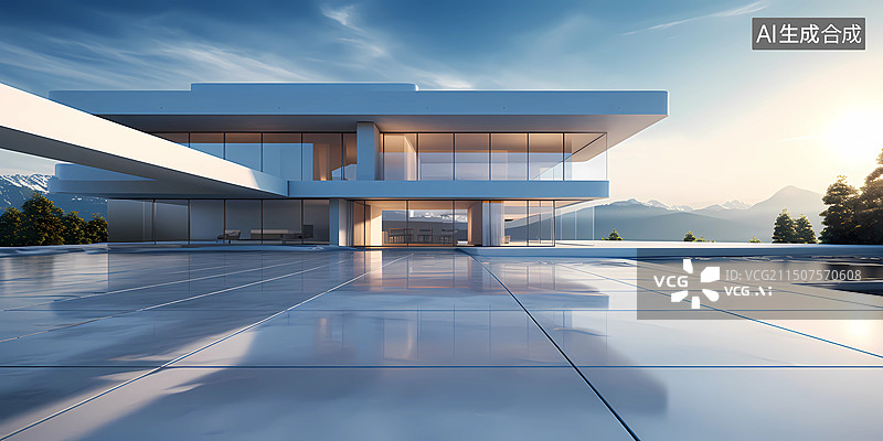 【AI数字艺术】3D极简现代感豪华超大别墅场景效果图图片素材