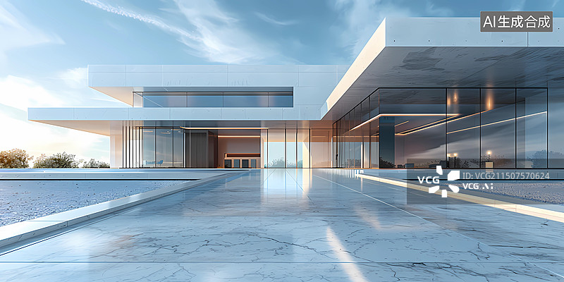 【AI数字艺术】3D极简现代感豪华超大别墅场景效果图图片素材