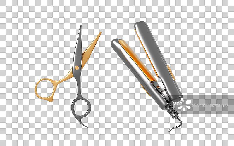 卡通理发剪刀和直发器3D渲染图片素材