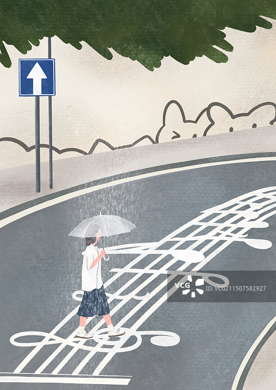 雨中音符的马路风景插画图片素材
