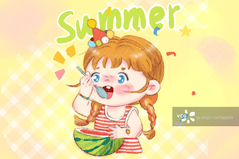 西瓜小女孩图片素材