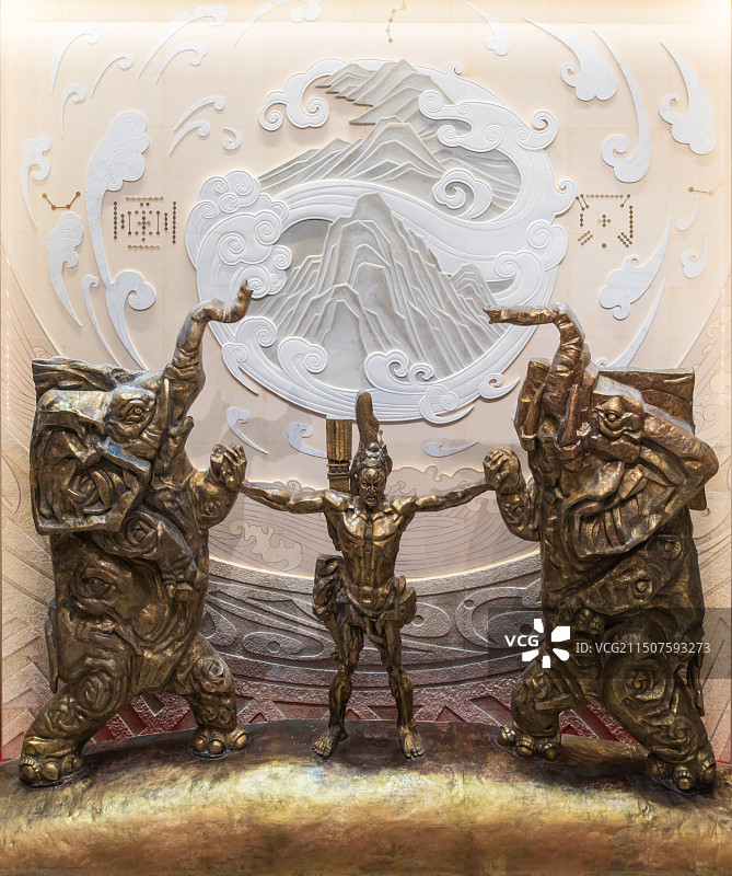 河南博物院大厅雕塑，伏羲，大象，黄河，嵩山图片素材