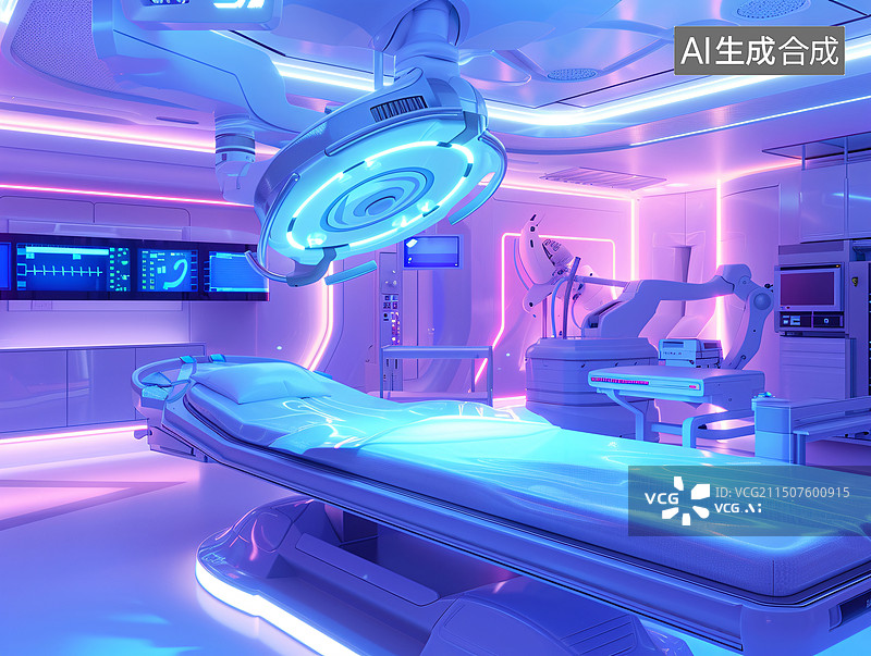 【AI数字艺术】医疗健康手术台病房医疗设备医护3D插画图片素材