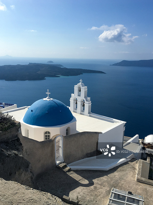 希腊圣托里尼蓝顶教堂图片素材