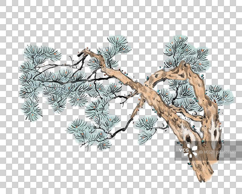 中国画松树水墨画插画元素图片素材