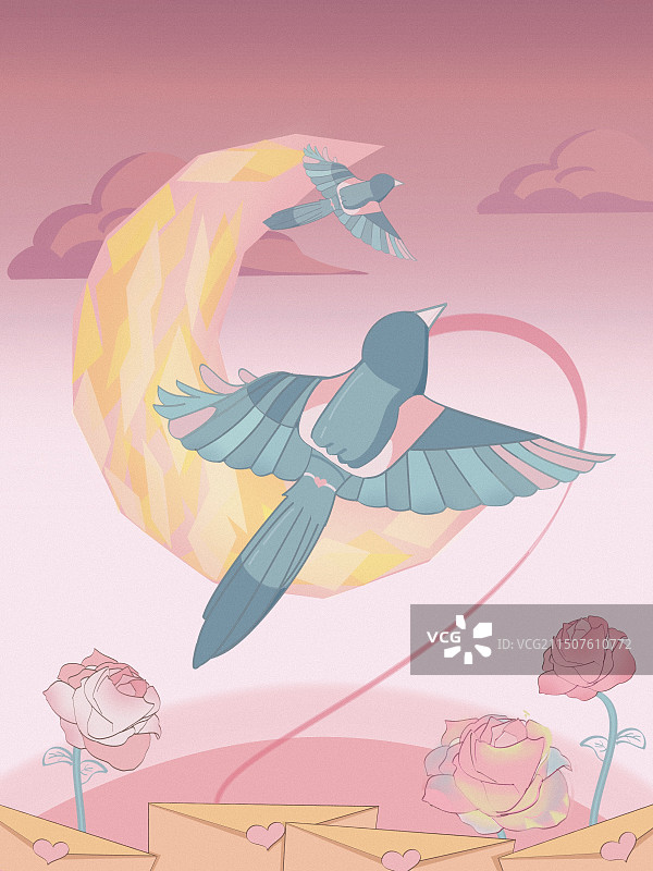 粉色七夕喜鹊图片素材
