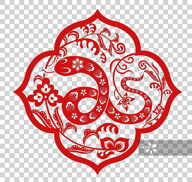 剪纸窗花十二生肖蛇元素图片素材