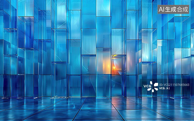 【AI数字艺术】蓝色玻璃图片素材