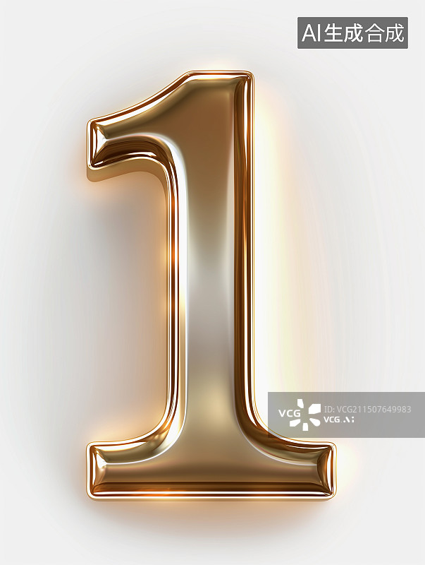 【AI数字艺术】3D金属质感数字元素——数字1图片素材