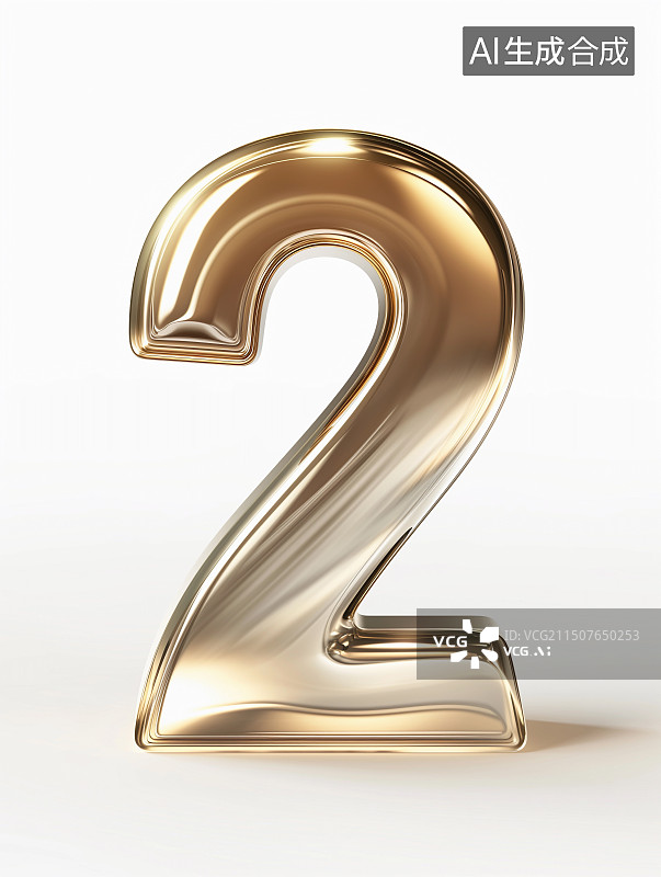 【AI数字艺术】3D金属质感数字元素——数字2图片素材