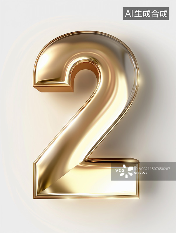 【AI数字艺术】3D金属质感数字元素——数字2图片素材