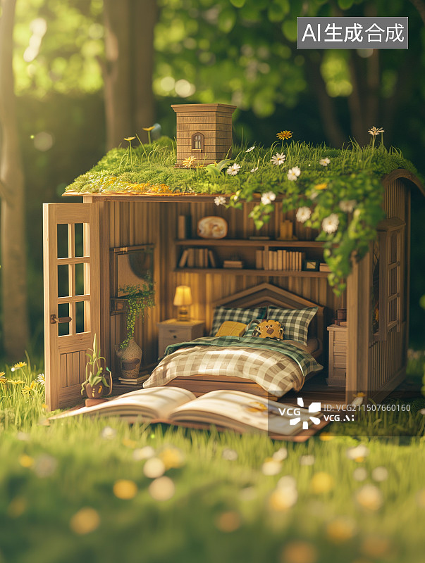 【AI数字艺术】3D梦幻风格读书节海报——绿色书香生活图片素材