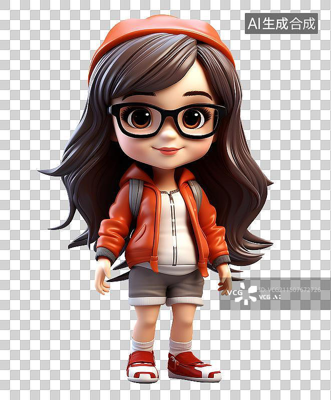【AI数字艺术】3D人物形象 戴眼镜的长发女孩图片素材