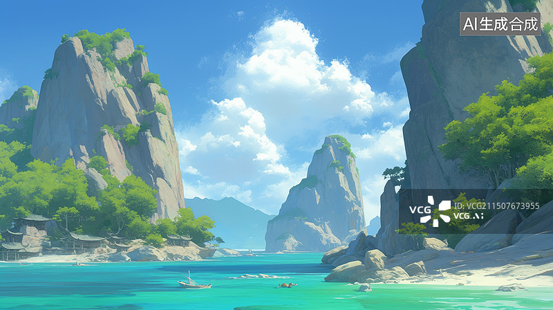 【AI数字艺术】海岸地貌插画图片素材
