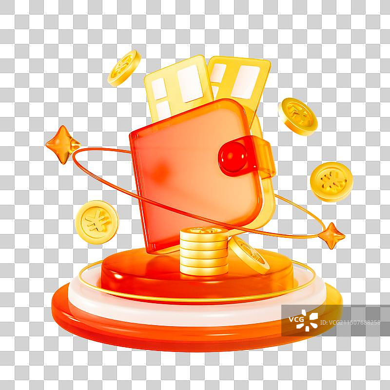 3D渲染的商务玻璃风红金色金融理财股市证券保险数据分析金币元素图片素材