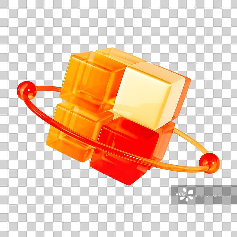 3D渲染的立体微软玻璃风红金色魔方理财投资金融元素图片素材