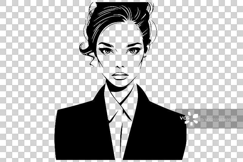 手绘墨水风女职员速写图片素材