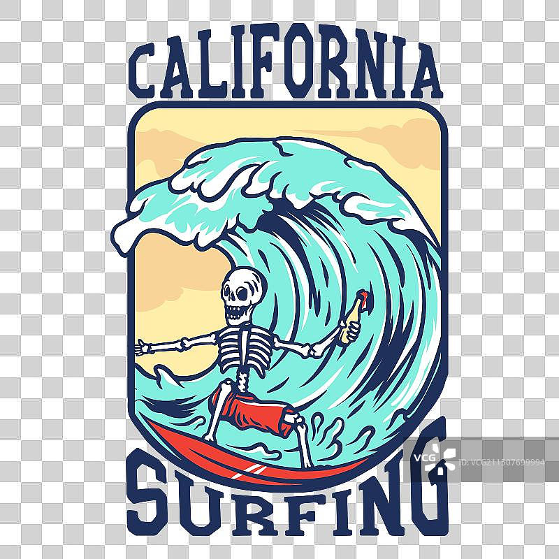 骷髅冲浪T恤设计图片素材