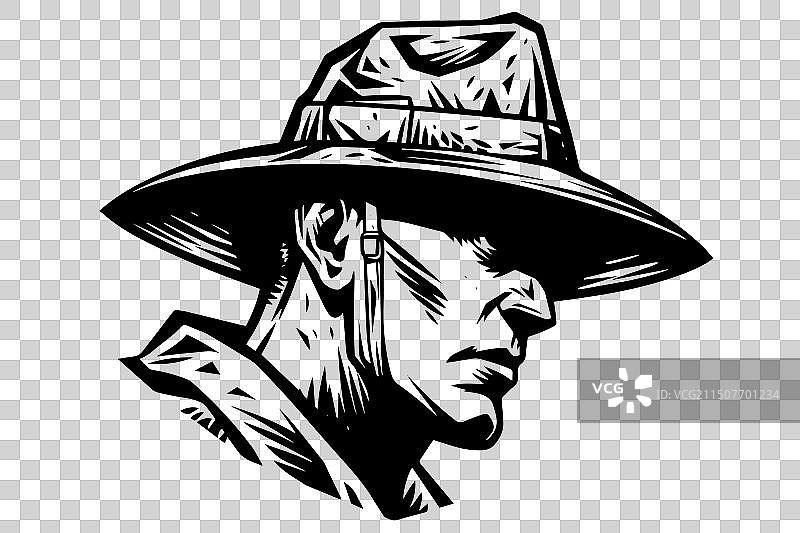 戴着遮阳帽和旅行装备的古董探险家图片素材