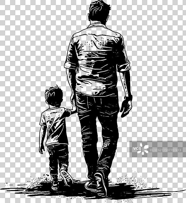 父亲和孩子走路图片素材