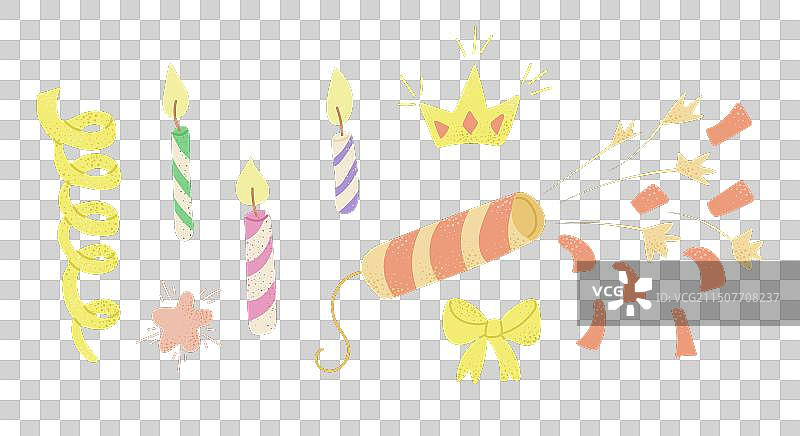 手绘生日蜡烛和彩带素材图片素材