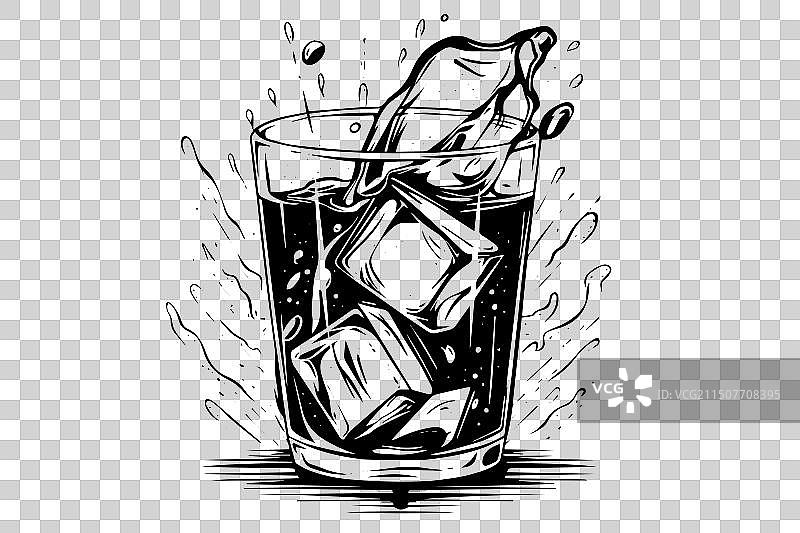 手绘波普艺术风格的酒精鸡尾酒墨水草图图片素材