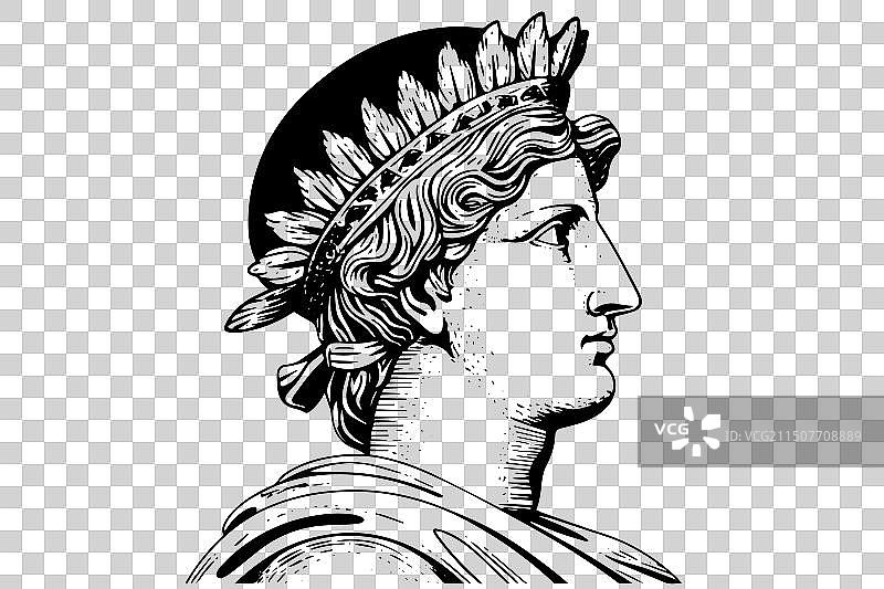 手绘墨水雕刻风格的赫尔墨斯头像图片素材