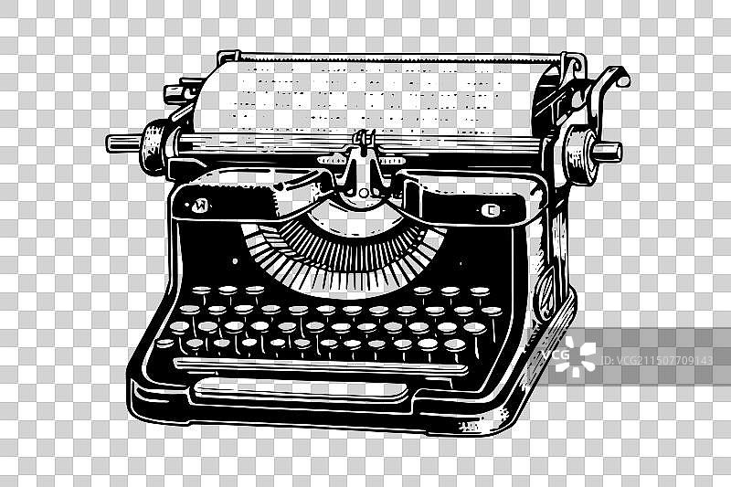 复古打字机手绘墨水草图图片素材