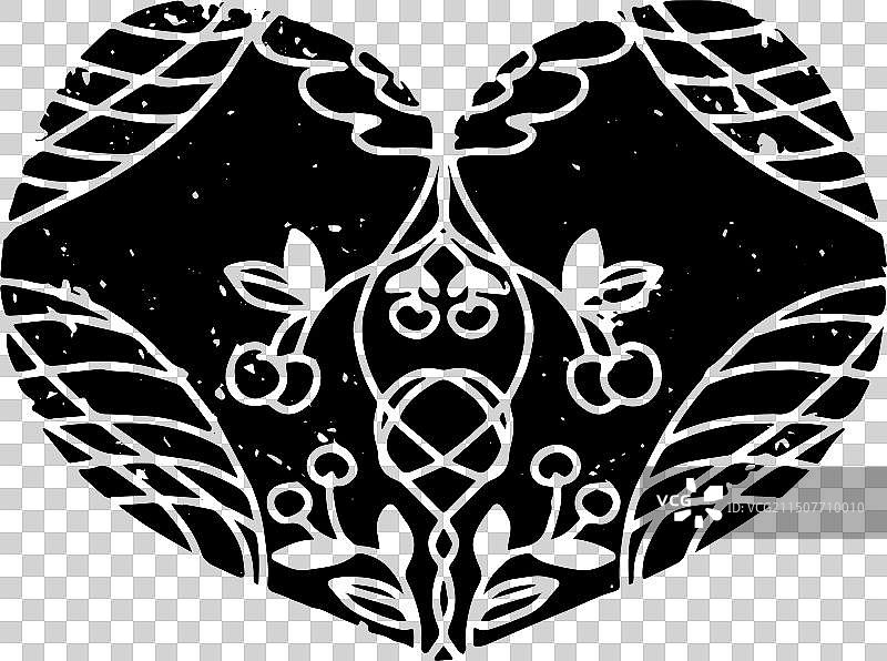 油毡版画风格爱心情人节图案图片素材