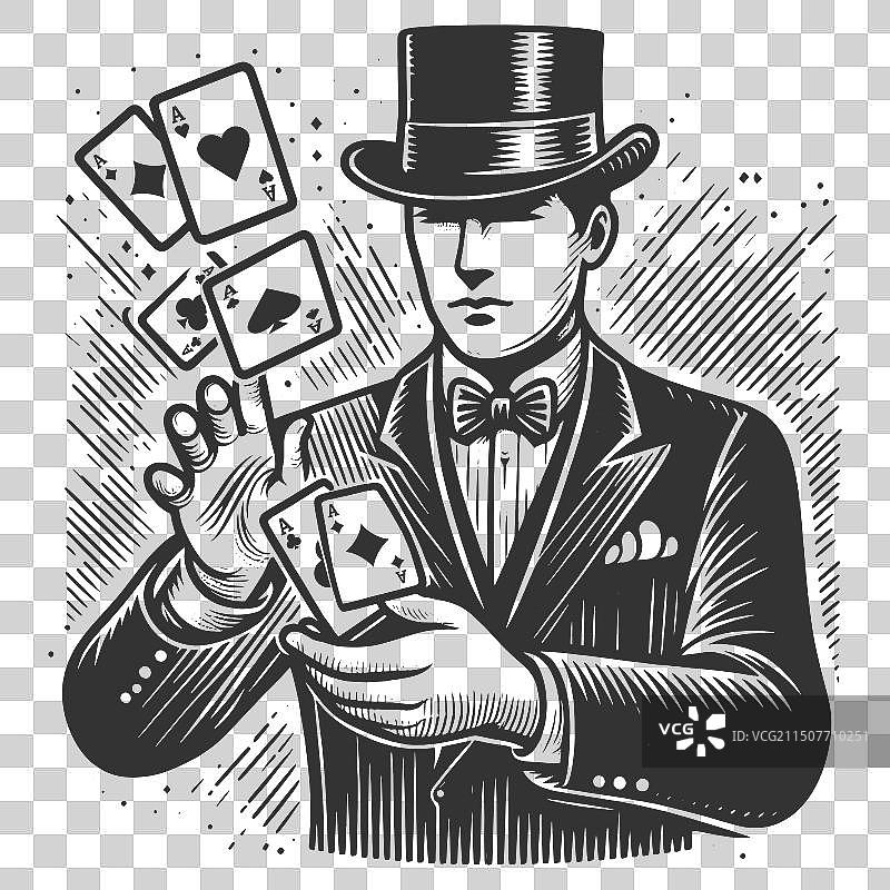 魔术师表演纸牌魔术雕刻图片素材