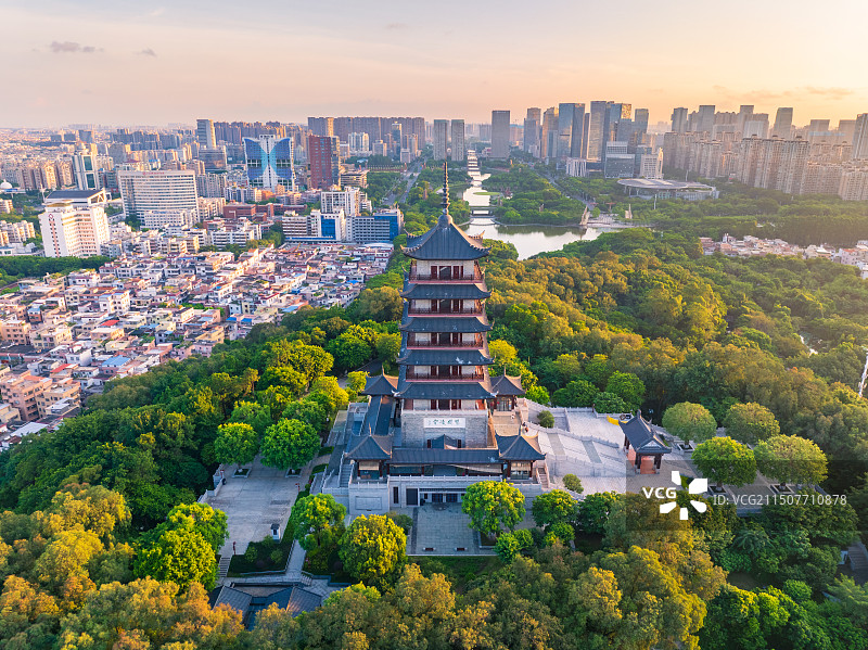 佛山市千灯湖魁星阁日出图片素材