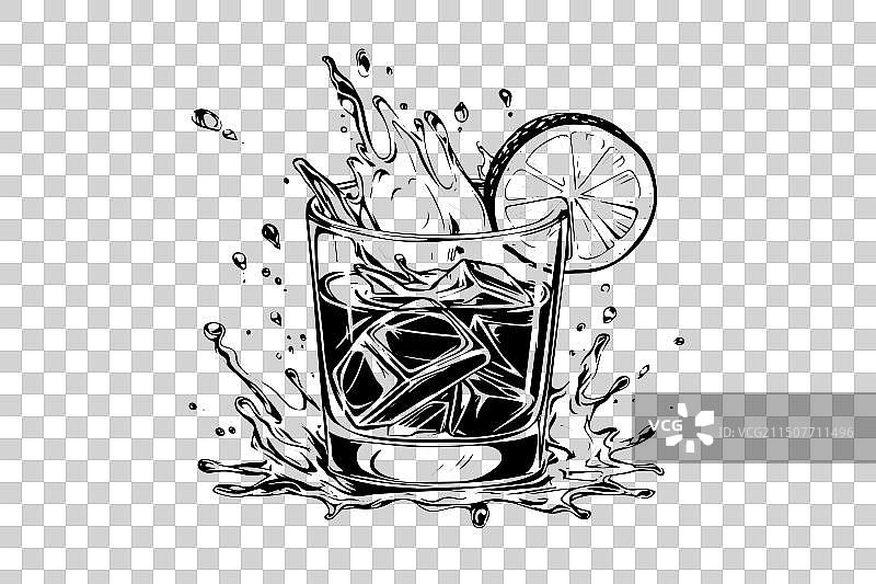 手绘波普艺术风格的酒精鸡尾酒墨水草图图片素材