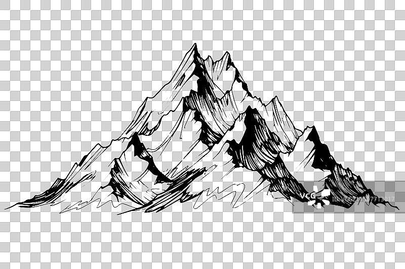 手绘墨水山峰雕刻风格素描图片素材
