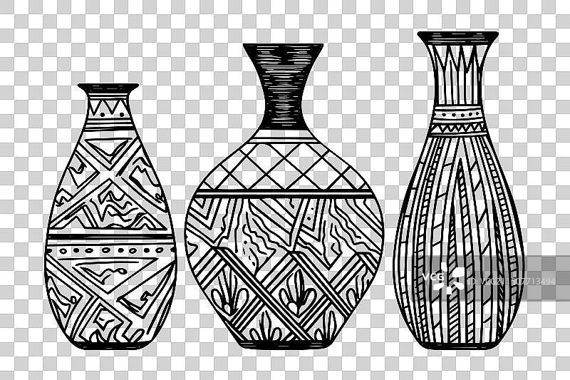 手绘水墨古代花瓶图片素材