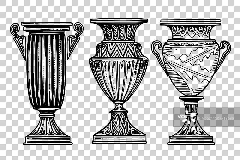 手绘水墨古代花瓶图片素材