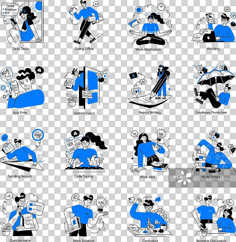 员工生产力涂鸦迷你插图合集图片素材