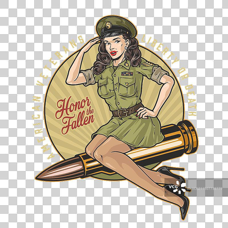 美国退伍军人复古彩色贴纸图片素材