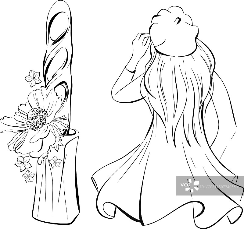 手 holding 法棍的巴黎女性图片素材