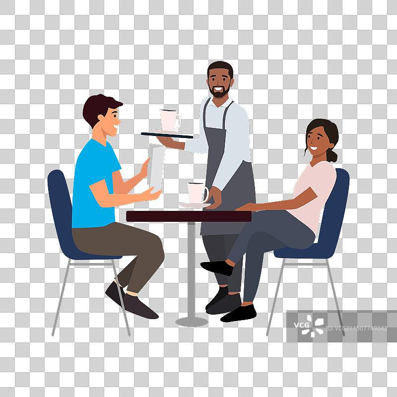 年轻人在咖啡馆保持安全距离休息图片素材