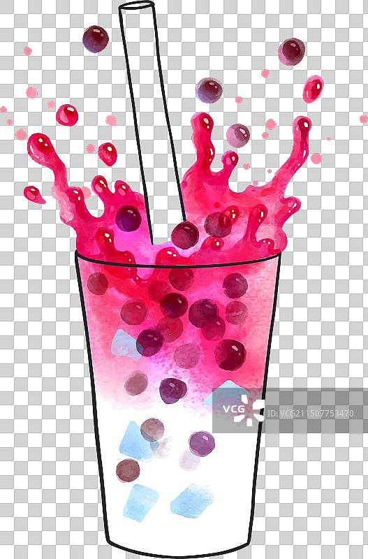 水彩红色波霸奶茶图片素材