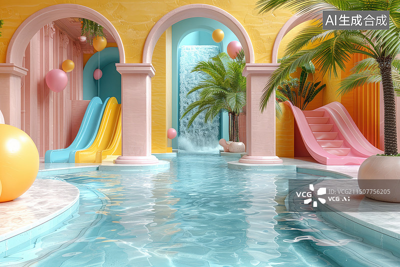 【AI数字艺术】游乐场夏日水上乐园乐园游乐园图片素材