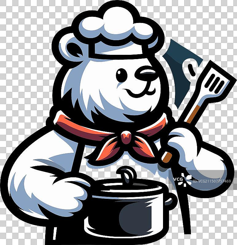 可爱熊猫厨师烹饪卡通图标（扁平风格）图片素材