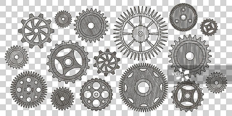 复古齿轮手绘草图元素图片素材