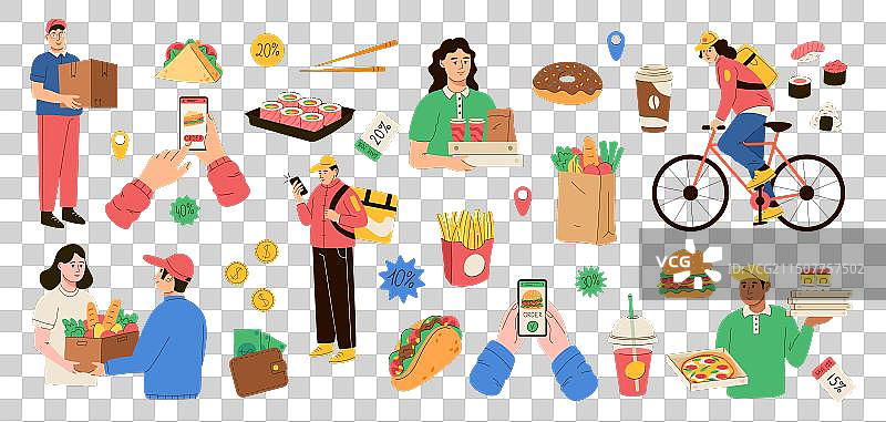 外卖午餐快递员快速送餐图片素材