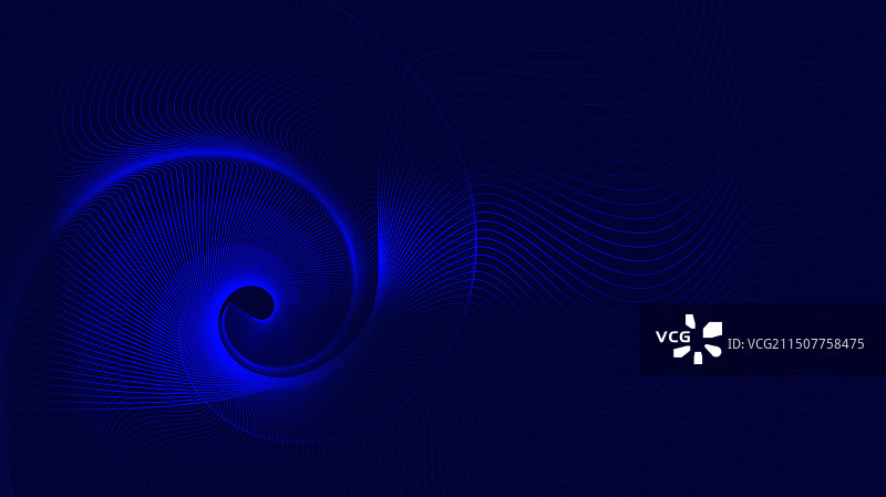 深蓝色背景上的抽象蓝色螺旋和波浪线图片素材