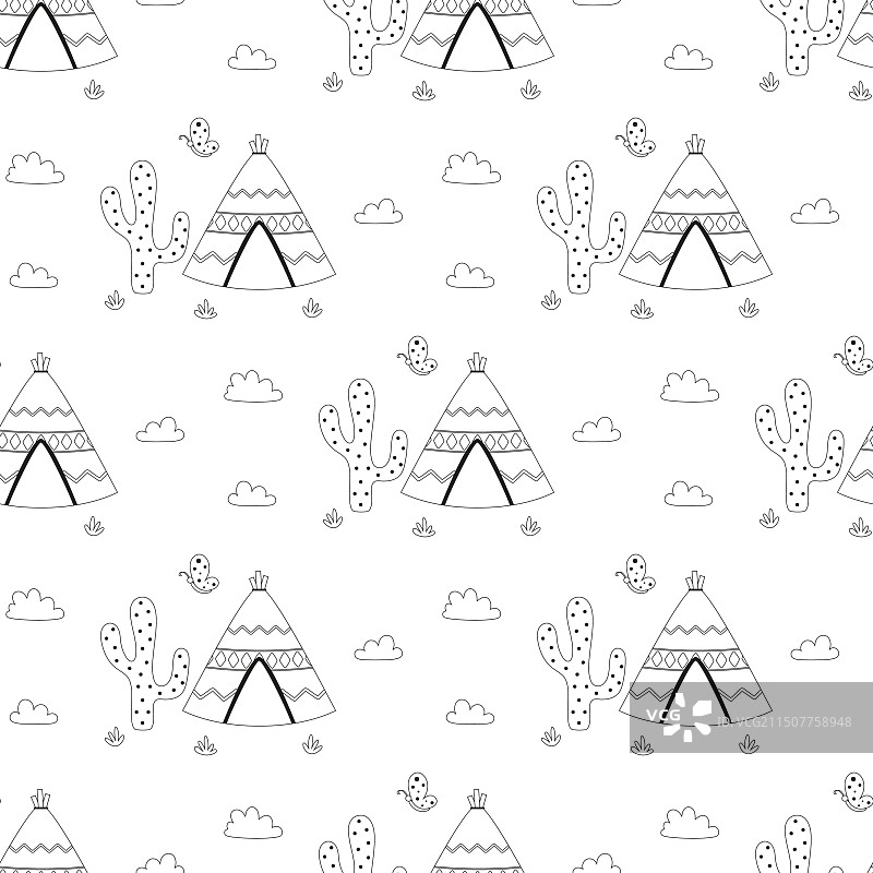 卡通印第安帐篷无缝图案图片素材