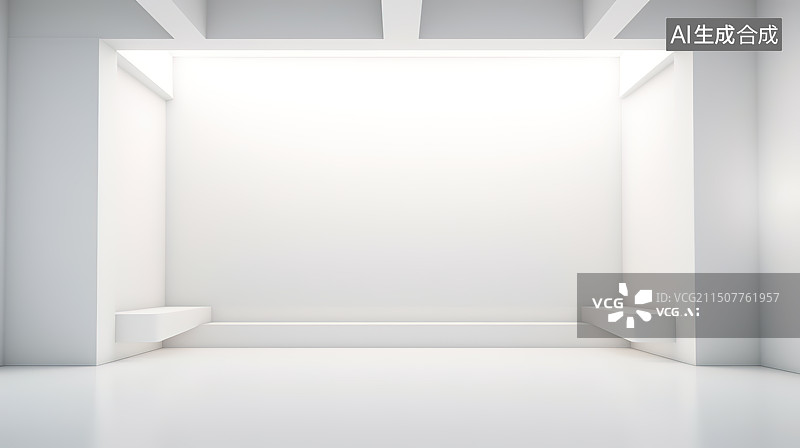 【AI数字艺术】现代白色极简建筑展示空间图片素材