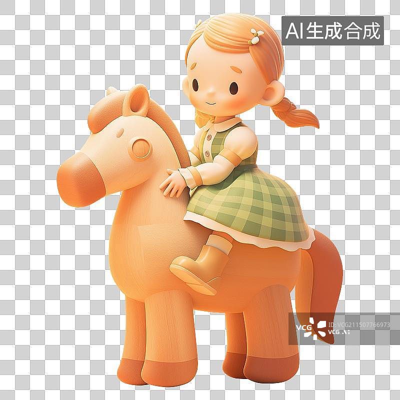 【AI数字艺术】女孩骑木马图片素材