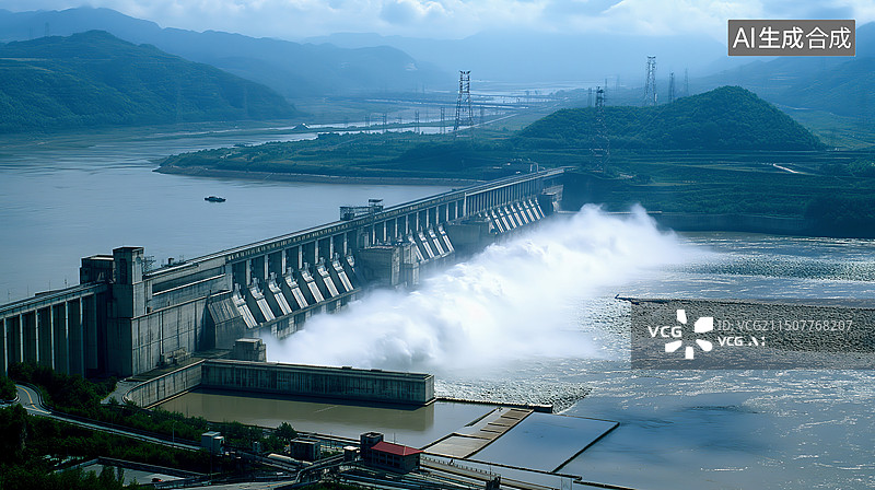 【AI数字艺术】航拍宏伟的水利工程图片素材