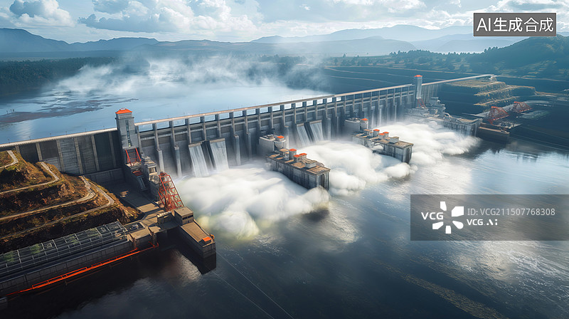 【AI数字艺术】航拍宏伟的水利工程图片素材